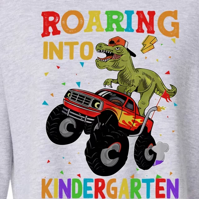 Back To School Roaring Kindergarten Dinosaur Monster Truck Gift Cropped Pullover Crew