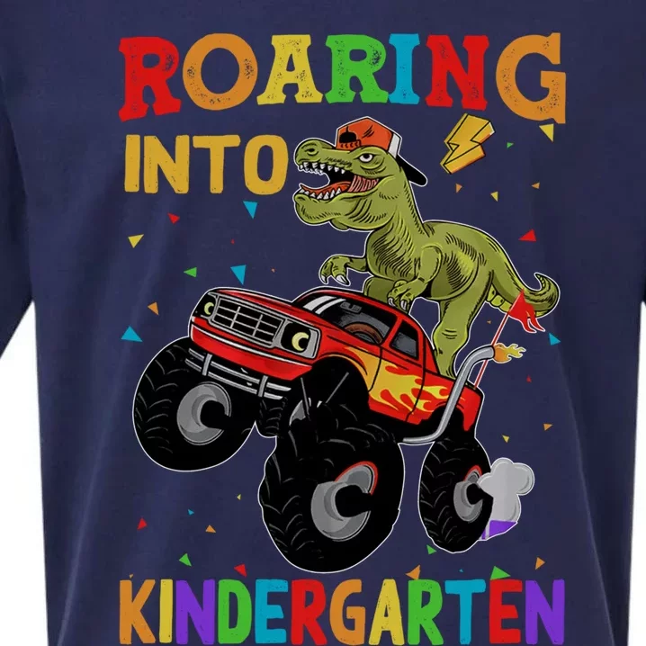 Back To School Roaring Kindergarten Dinosaur Monster Truck Gift Sueded Cloud Jersey T-Shirt