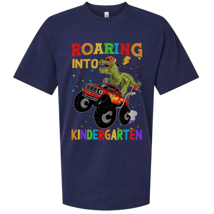 Back To School Roaring Kindergarten Dinosaur Monster Truck Gift Sueded Cloud Jersey T-Shirt