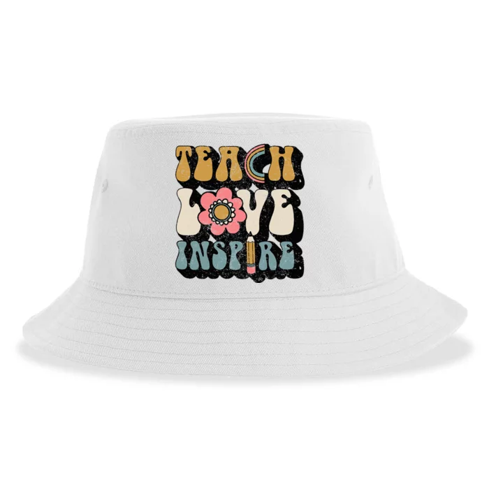 Back To School Teach Love Inspire Retro Teachers Sustainable Bucket Hat