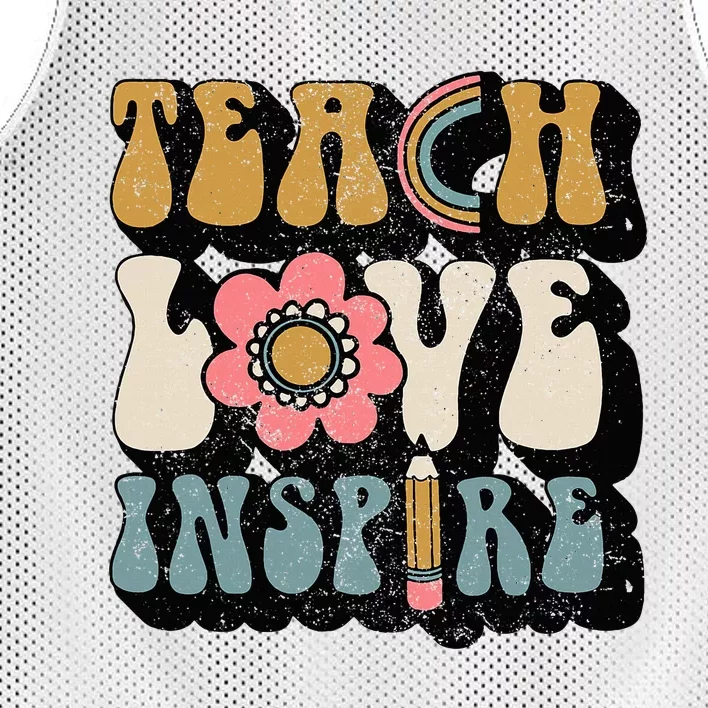 Back To School Teach Love Inspire Retro Teachers Mesh Reversible Basketball Jersey Tank