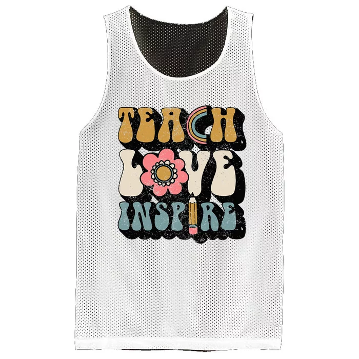 Back To School Teach Love Inspire Retro Teachers Mesh Reversible Basketball Jersey Tank