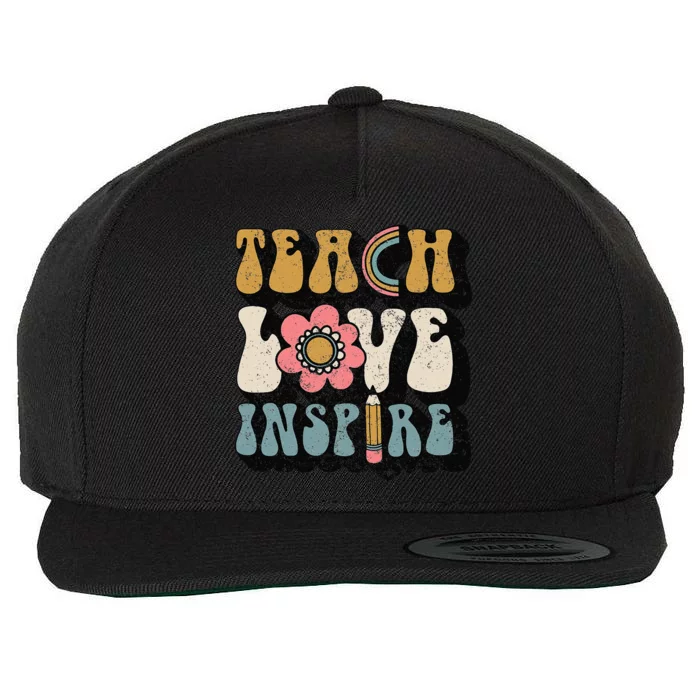 Back To School Teach Love Inspire Retro Teachers Women Wool Snapback Cap