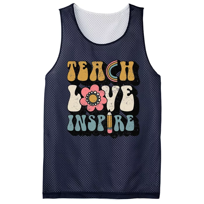 Back To School Teach Love Inspire Retro Teachers Women Mesh Reversible Basketball Jersey Tank