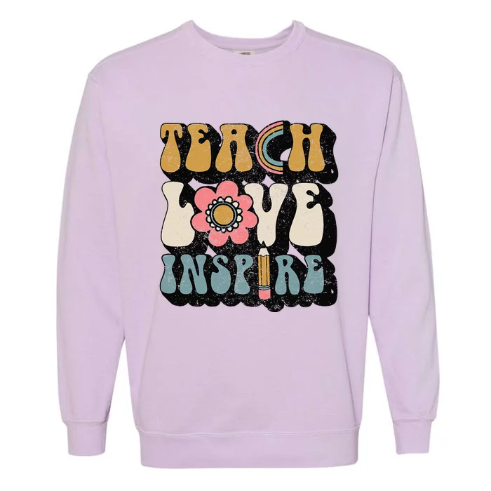 Back To School Teach Love Inspire Retro Teachers Women Garment-Dyed Sweatshirt