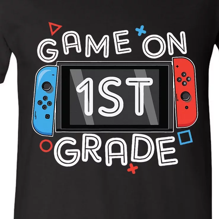 Back To School Game On 1st Grade Funny Gamer V-Neck T-Shirt