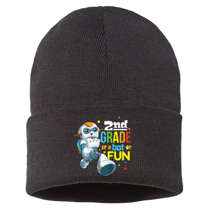 Back To School Team Second Grade Cool Robot Sustainable Knit Beanie