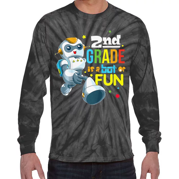 Back To School Team Second Grade Cool Robot Tie-Dye Long Sleeve Shirt