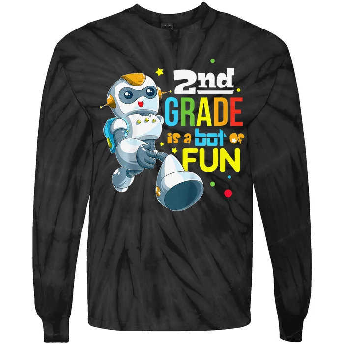 Back To School Team Second Grade Cool Robot Tie-Dye Long Sleeve Shirt