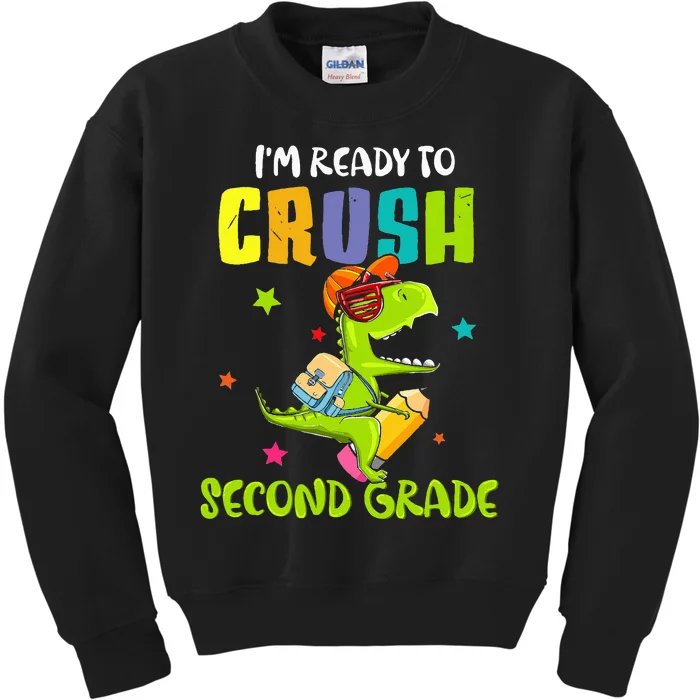 Back To School I'm Ready To Crush Second Grade Dinosaur Kids Sweatshirt