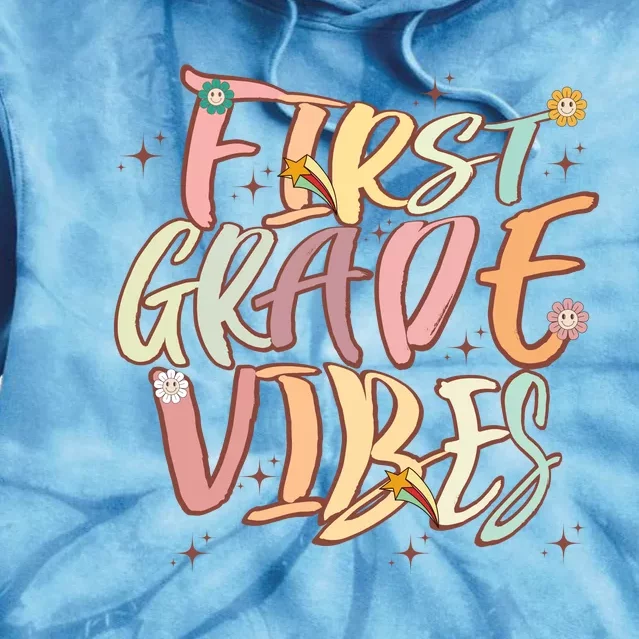 Back To School First Grade Vibes Retro Teacher Women Kids Tie Dye Hoodie