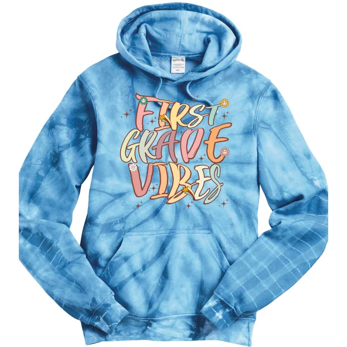 Back To School First Grade Vibes Retro Teacher Women Kids Tie Dye Hoodie