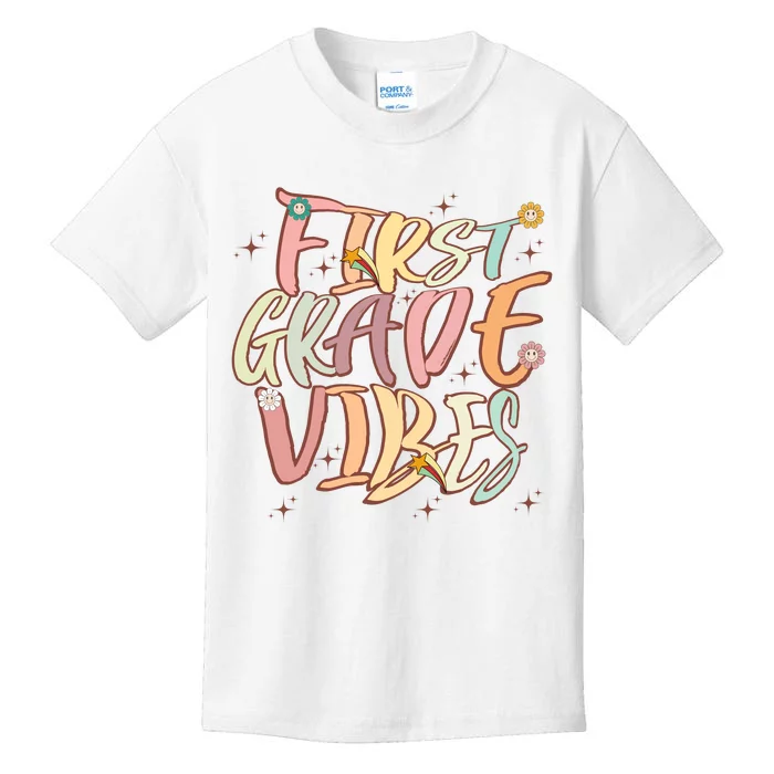 Back To School First Grade Vibes Retro Teacher Women Kids Kids T-Shirt