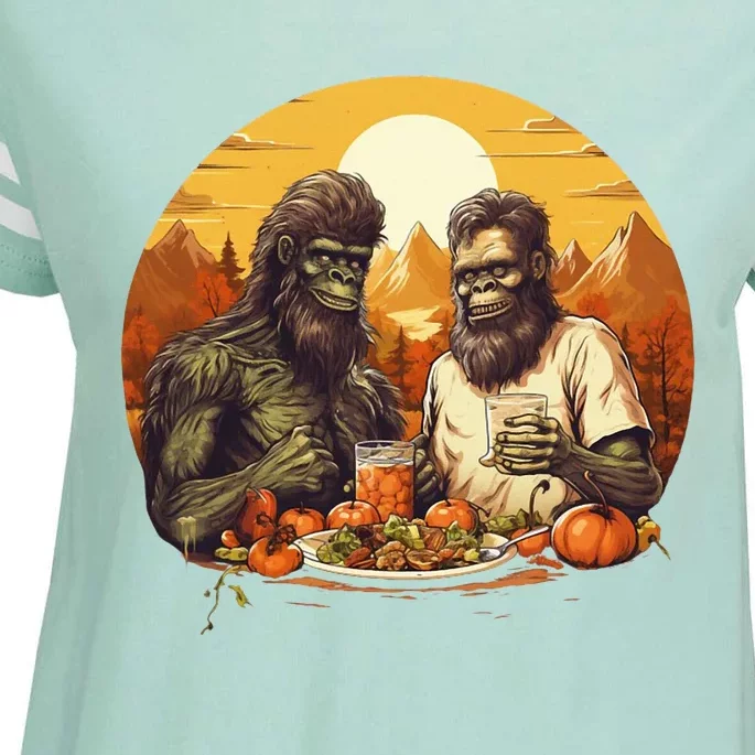 Bigfoot Thanksgiving Sasquatch Funny Bonanza Enza Ladies Jersey Football T-Shirt