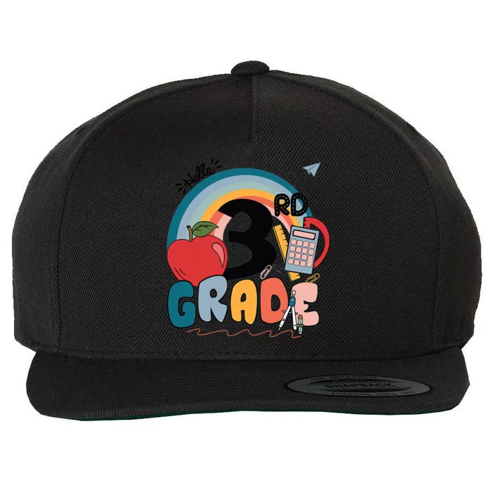 Back To School Hello 3Rd Grade Rainbowprint Second Grade Te Gift Wool Snapback Cap