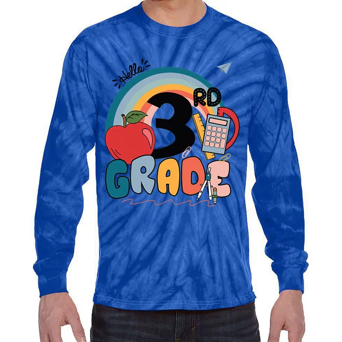 Back To School Hello 3Rd Grade Rainbowprint Second Grade Te Gift Tie-Dye Long Sleeve Shirt