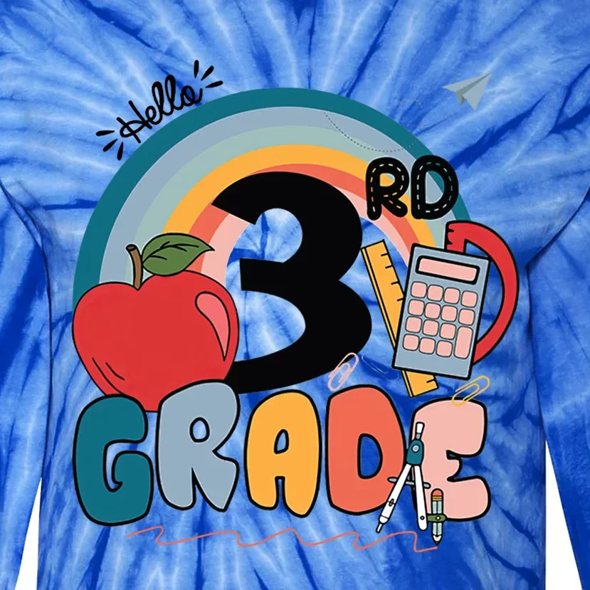 Back To School Hello 3Rd Grade Rainbowprint Second Grade Te Gift Tie-Dye Long Sleeve Shirt