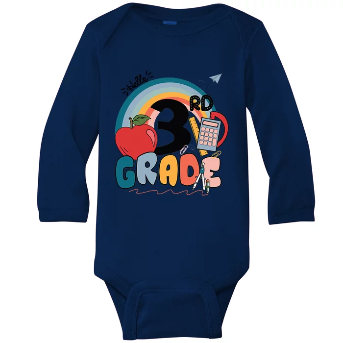 Back To School Hello 3Rd Grade Rainbowprint Second Grade Te Gift Baby Long Sleeve Bodysuit