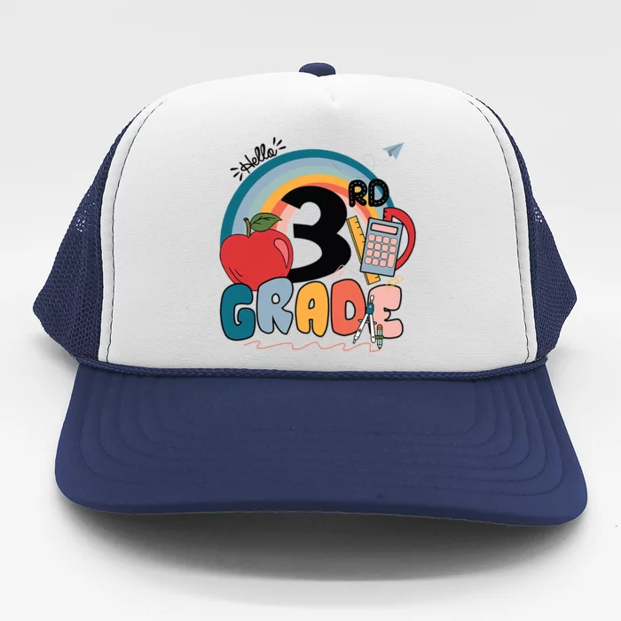 Back To School Hello 3Rd Grade Rainbowprint Second Grade Te Gift Trucker Hat