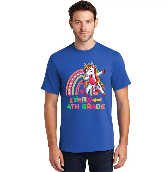 Back To School Hello 4Th Grade Rainbow Unicorn Teachers Gift Tall T-Shirt