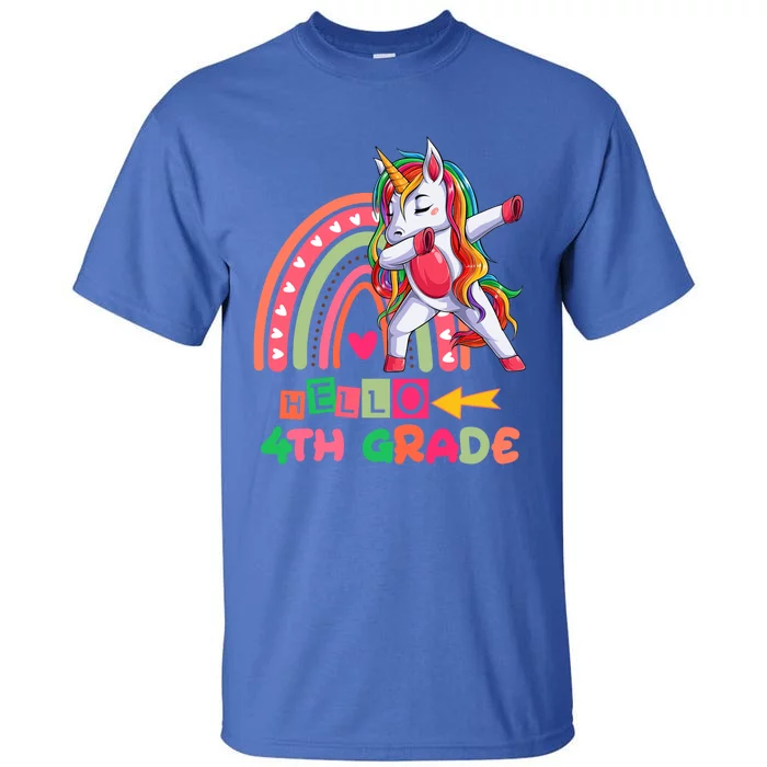 Back To School Hello 4Th Grade Rainbow Unicorn Teachers Gift Tall T-Shirt