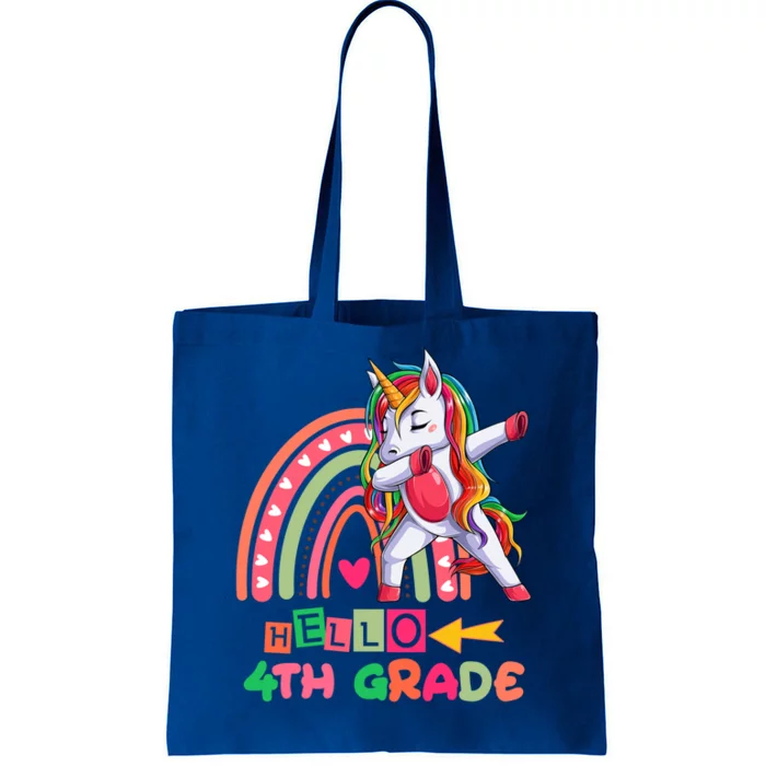 Back To School Hello 4Th Grade Rainbow Unicorn Teachers Gift Tote Bag