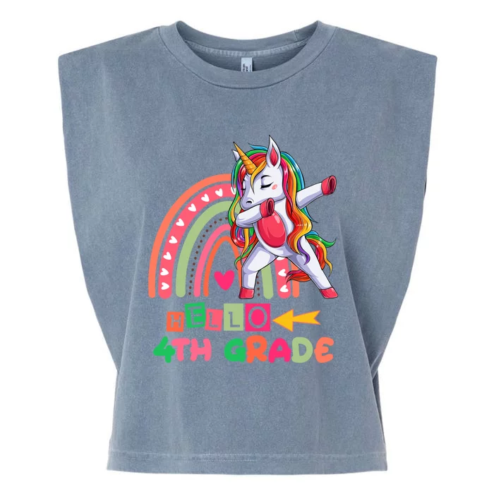 Back To School Hello 4Th Grade Rainbow Unicorn Teachers Gift Garment-Dyed Women's Muscle Tee