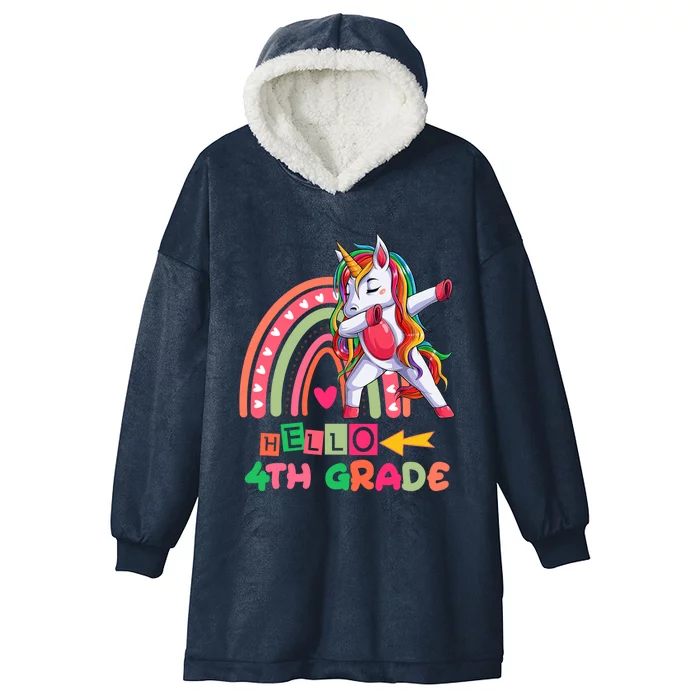 Back To School Hello 4Th Grade Rainbow Unicorn Teachers Gift Hooded Wearable Blanket