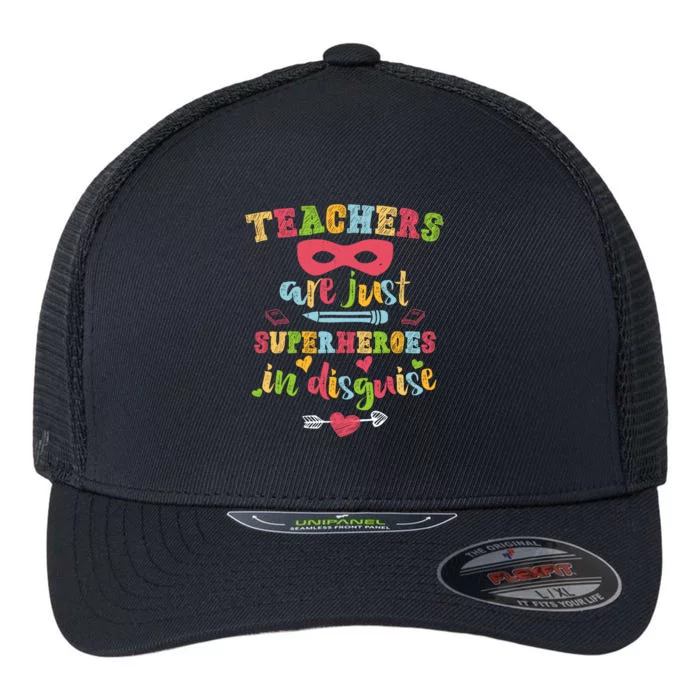 Back To School Teachers Are Superheroes Funny Hand Drawn Flexfit Unipanel Trucker Cap