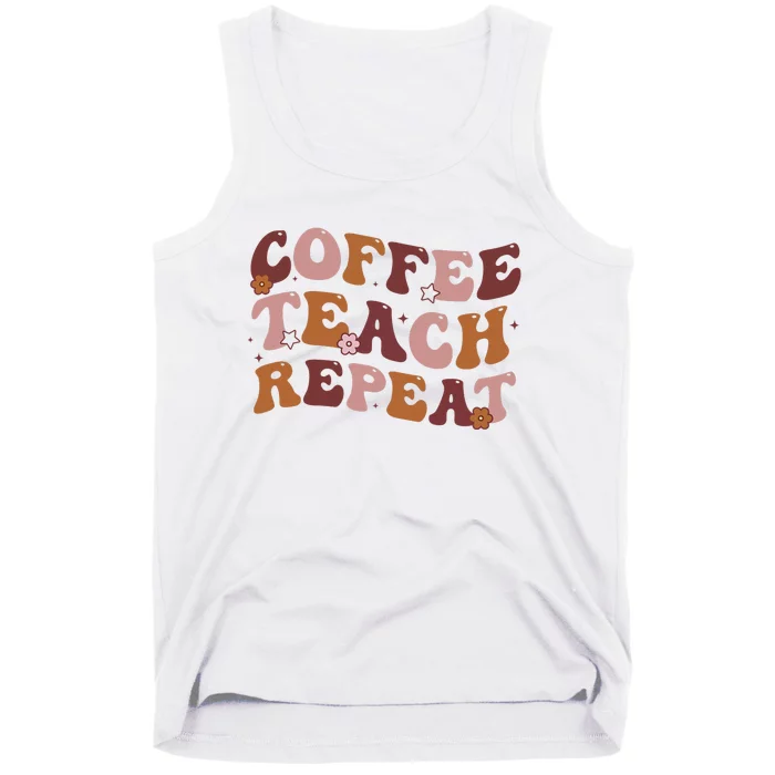 Back To School Coffee Teach Repeat Teacher Life Motivational Tank Top