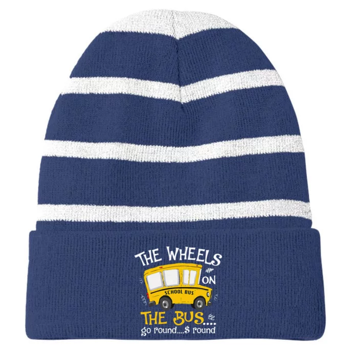 Back To School The Wheels On The Bus Striped Beanie with Solid Band