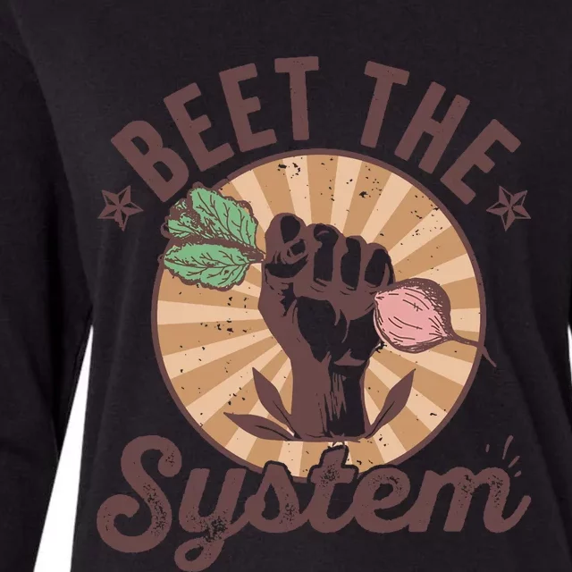 Beet The System Vegan Vegetarian Beetroot Vegetable Pun Womens Cotton Relaxed Long Sleeve T-Shirt