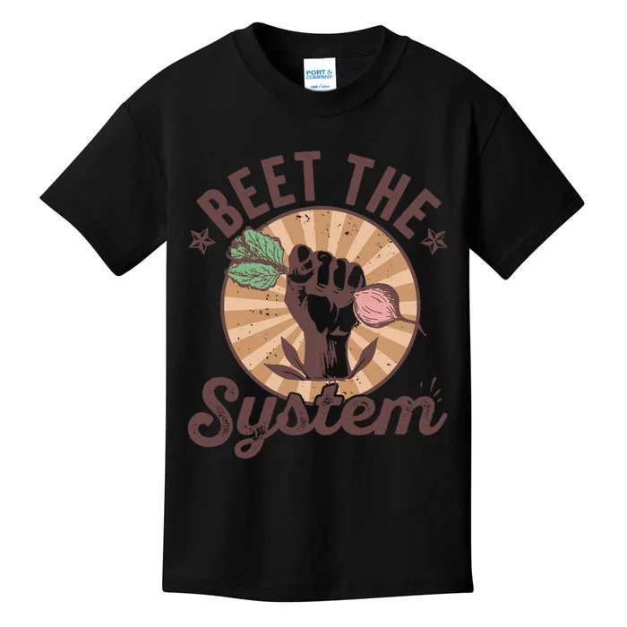 Beet The System Vegan Vegetarian Beetroot Vegetable Pun Kids T-Shirt