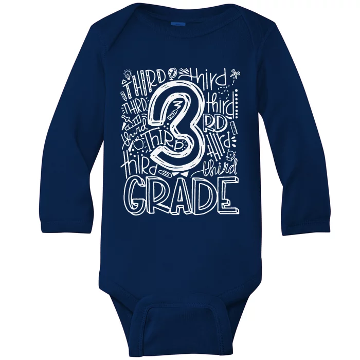 Back To School First Day Of School Typography Third Grade Gift Baby Long Sleeve Bodysuit