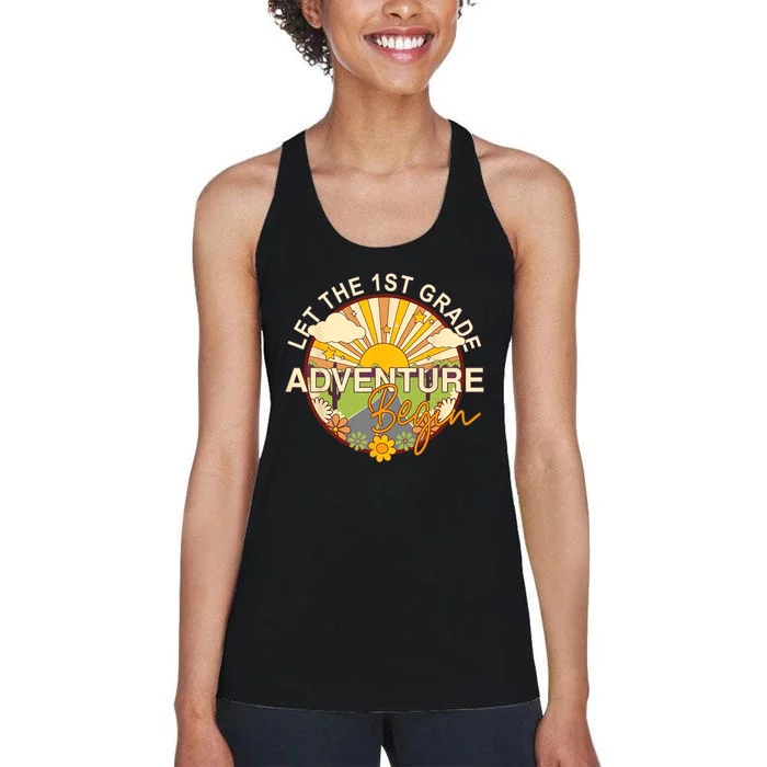 Back To School Let The 1st Grade Adventure Begin Women's Racerback Tank