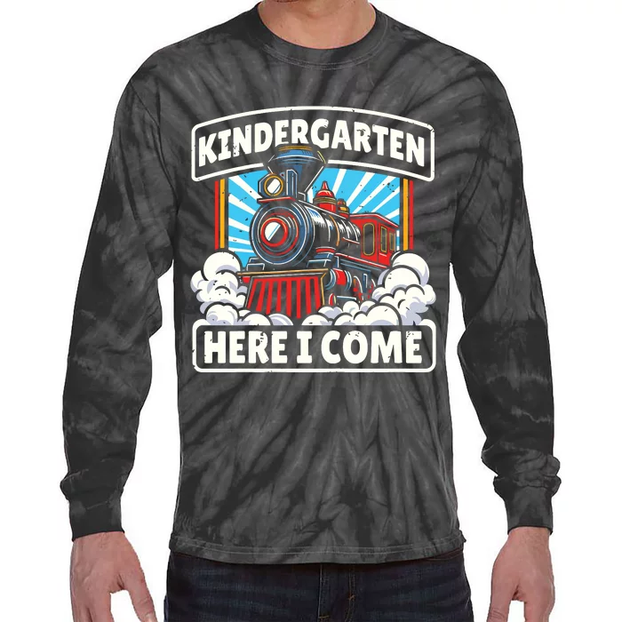 Back To School Kindergarten Here I Come Train Boy Girl Tie-Dye Long Sleeve Shirt