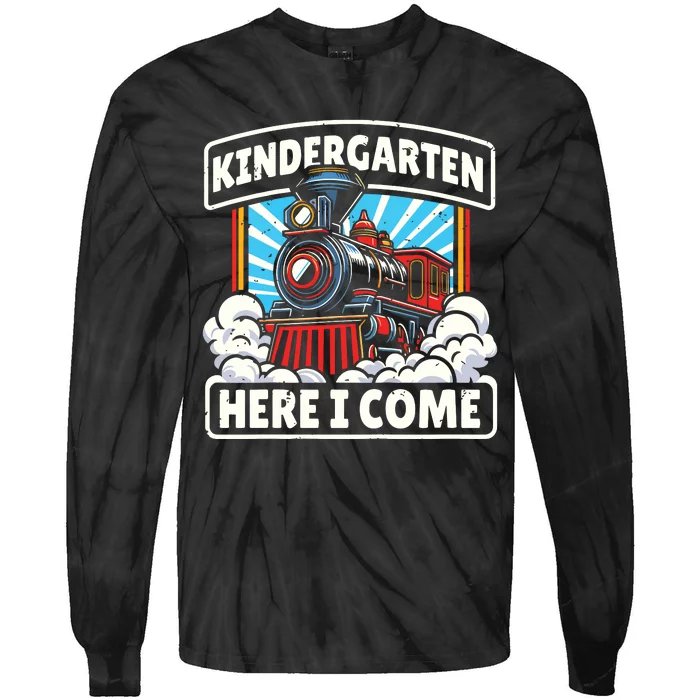 Back To School Kindergarten Here I Come Train Boy Girl Tie-Dye Long Sleeve Shirt