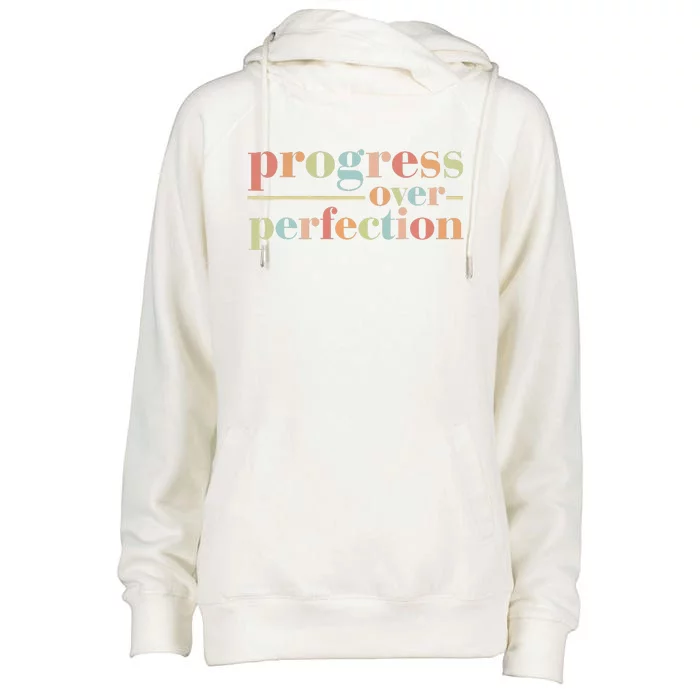 Back To School Progress Over Perfection Vintage Teachers Womens Funnel Neck Pullover Hood