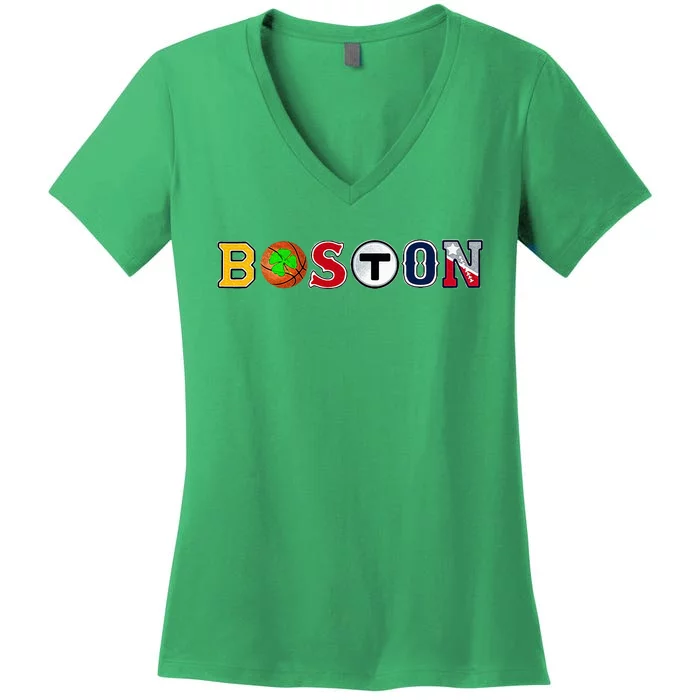 Bawston Townie Sports Women's V-Neck T-Shirt