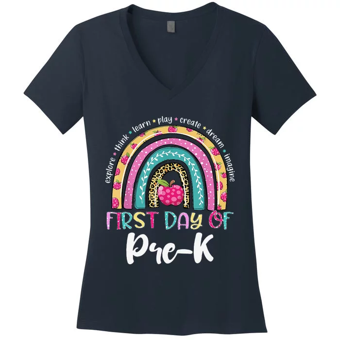 Back To School Rainbow Happy First Day Of PreK Gift Women's V-Neck T-Shirt