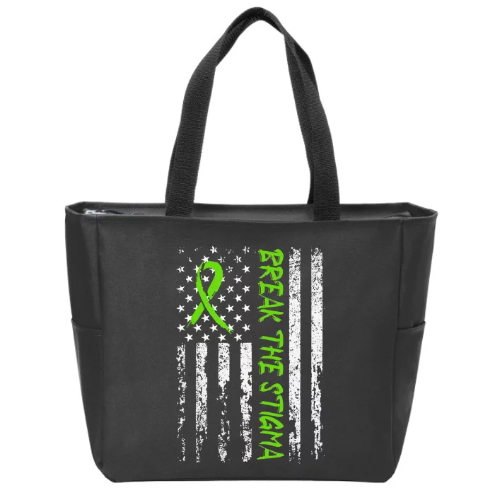 Break The Stigma Green Mental Health Awareness Zip Tote Bag