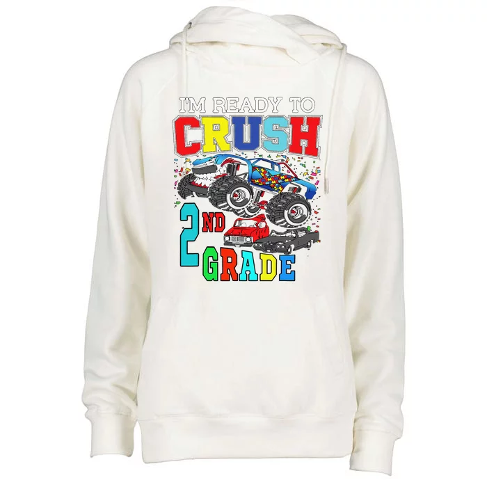 Back To School Monster Truck Ready To Crush 2nd Grade Autism Womens Funnel Neck Pullover Hood