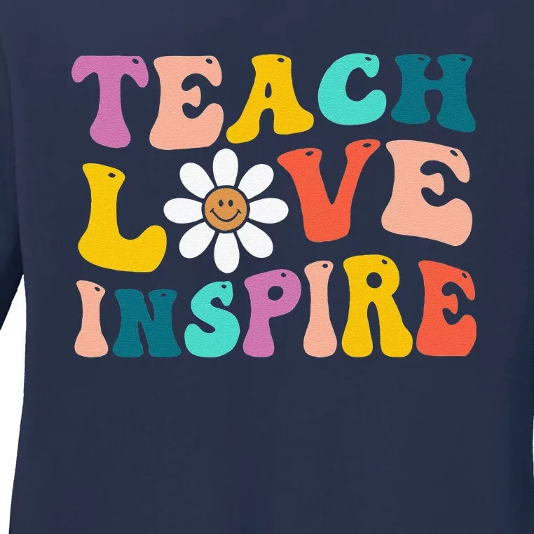 Back To School Teach Love Inspire Retro Teachers Funny Ladies Long Sleeve Shirt