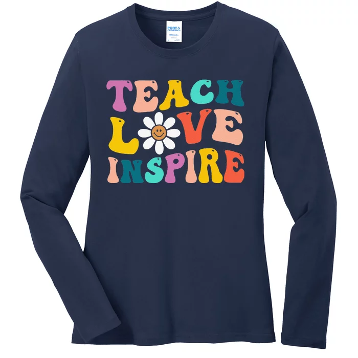 Back To School Teach Love Inspire Retro Teachers Funny Ladies Long Sleeve Shirt