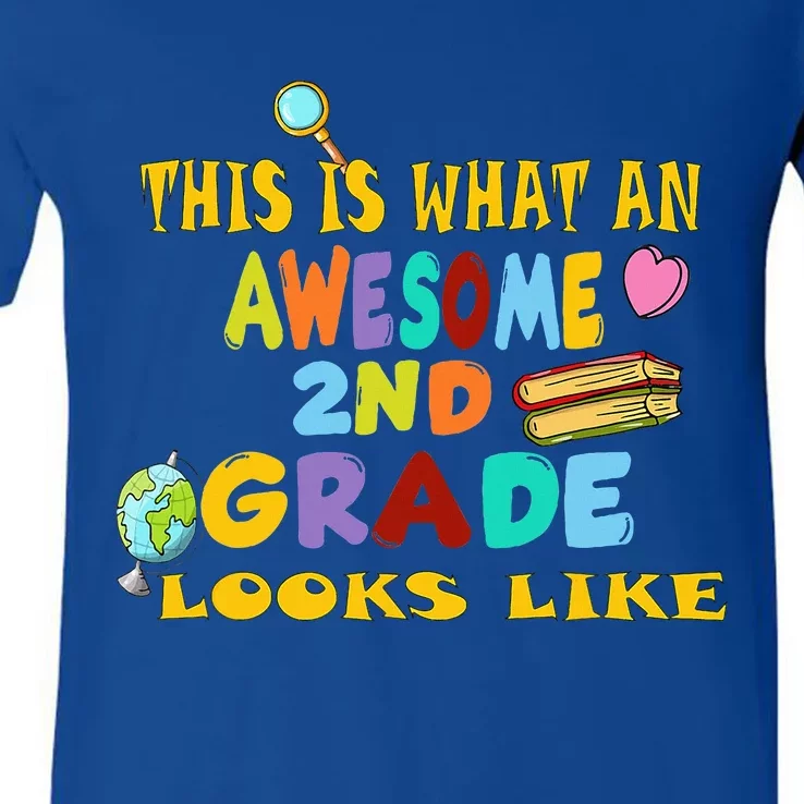 Back To School 2nd Grade Awesome Second Grader Looks Like V-Neck T-Shirt