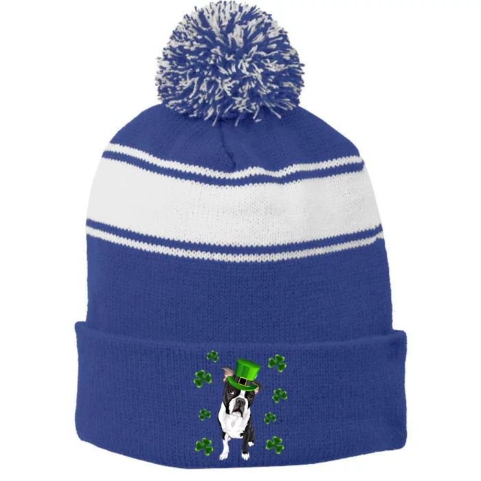 Boston Terrier St Patrick's Day Leprechaun Irish Dog Mom Gift Stripe Pom Pom Beanie