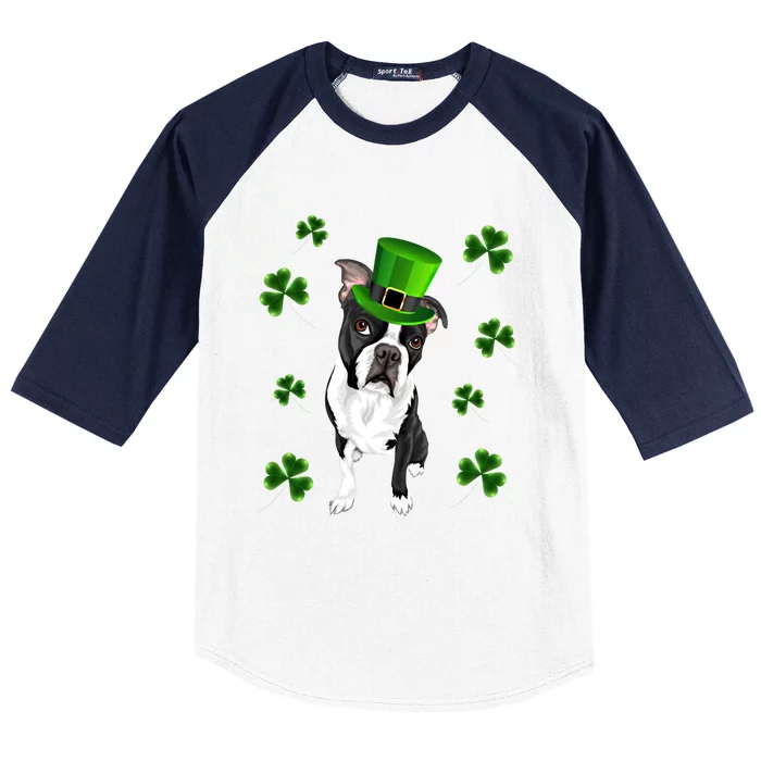 Boston Terrier St Patrick's Day Leprechaun Irish Dog Mom Gift Baseball Sleeve Shirt