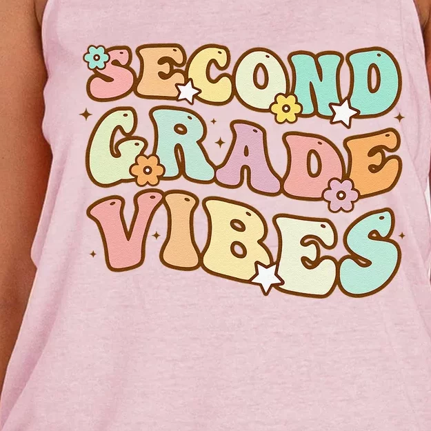 Back To School Second Grade Vibes Retro Teacher Women Women's Knotted Racerback Tank