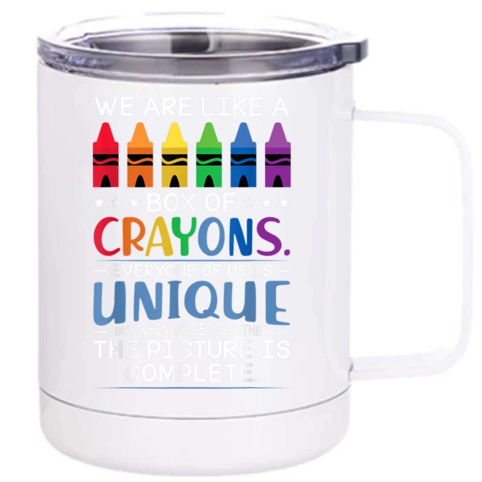 Back To School Teacher We Are Like A Box Of Crayons Front & Back 12oz Stainless Steel Tumbler Cup