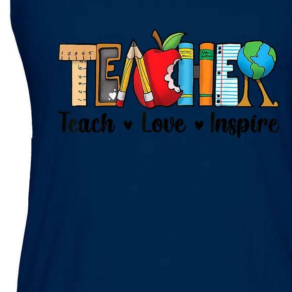 Back To School Cute Teach Love Inspire Teacher Ladies Essential Flowy Tank